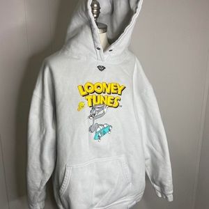 Diamond Supply Co. Looney Tunes Bugs Bunny Skateboarding White Hoodie, Size XL.